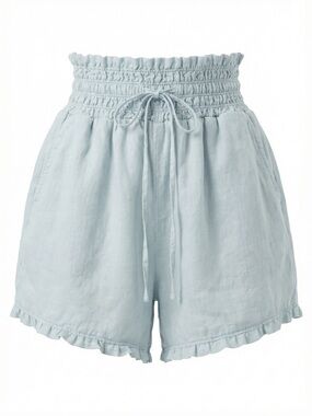 Cloth & Stone Women Medium Light Blue Smocked High-Rise Linen Shorts Boho Beach